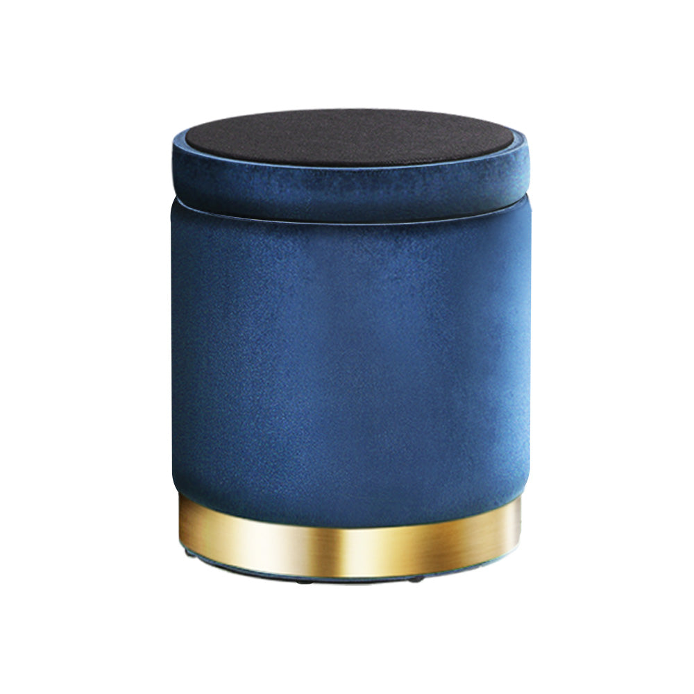 Artiss Foot Stool Round Velvet Storage Ottoman Foot Rest Pouffe Footstool Navy-Furniture > Living Room - Peroz Australia - Image - 4