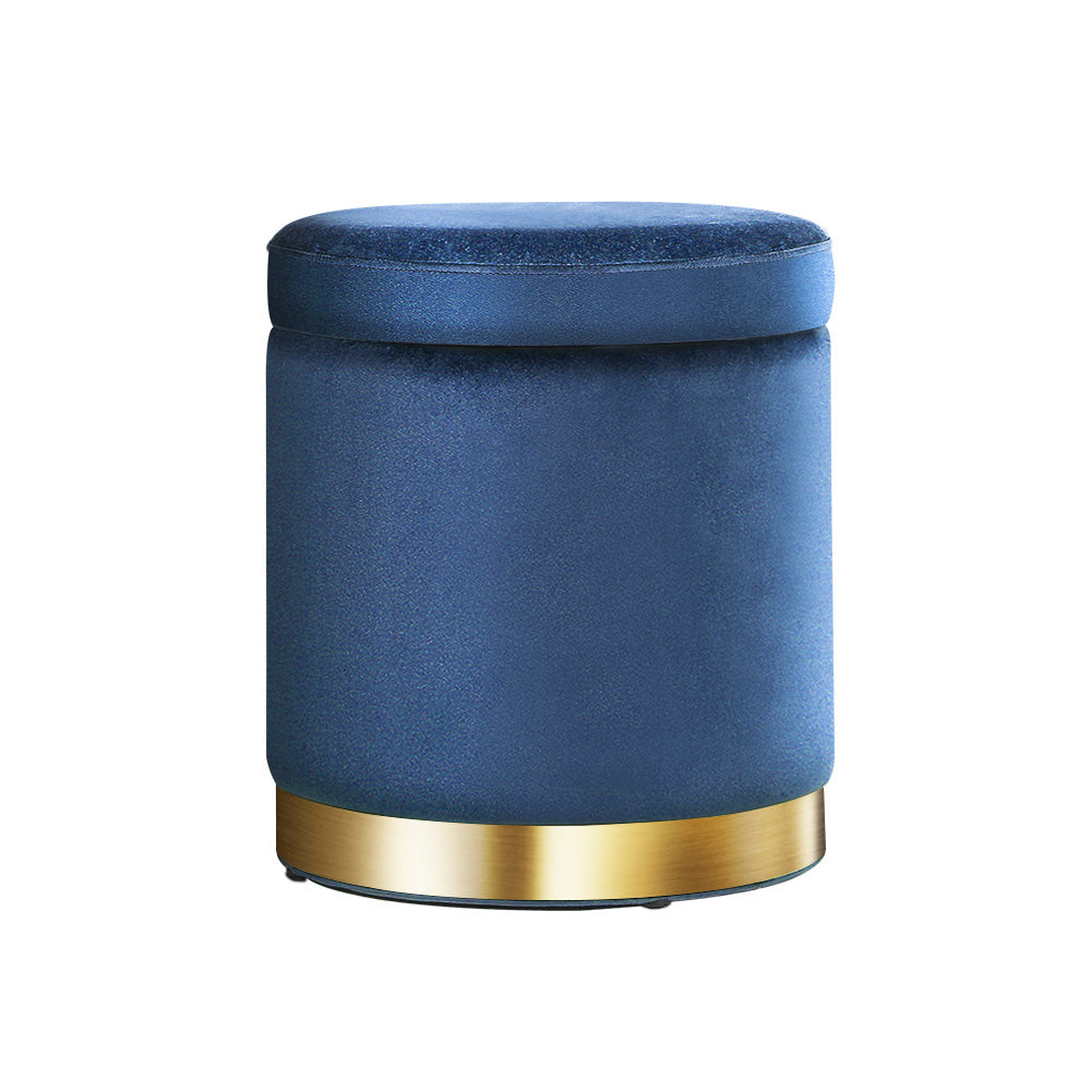 Artiss Foot Stool Round Velvet Storage Ottoman Foot Rest Pouffe Footstool Navy-Furniture > Living Room - Peroz Australia - Image - 5