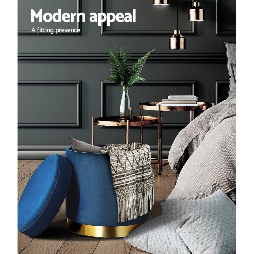 Artiss Foot Stool Round Velvet Storage Ottoman Foot Rest Pouffe Footstool Navy-Furniture > Living Room - Peroz Australia - Image - 6