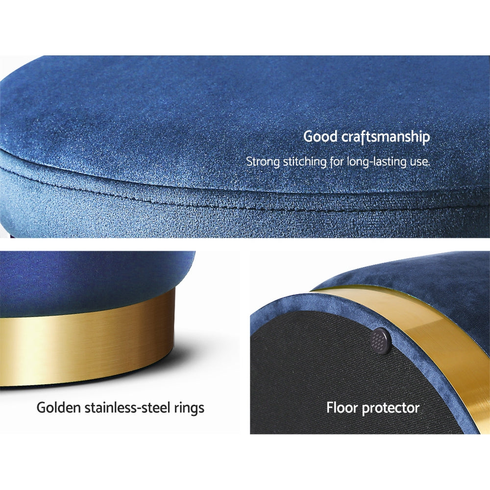 Artiss Foot Stool Round Velvet Storage Ottoman Foot Rest Pouffe Footstool Navy-Furniture > Living Room - Peroz Australia - Image - 7