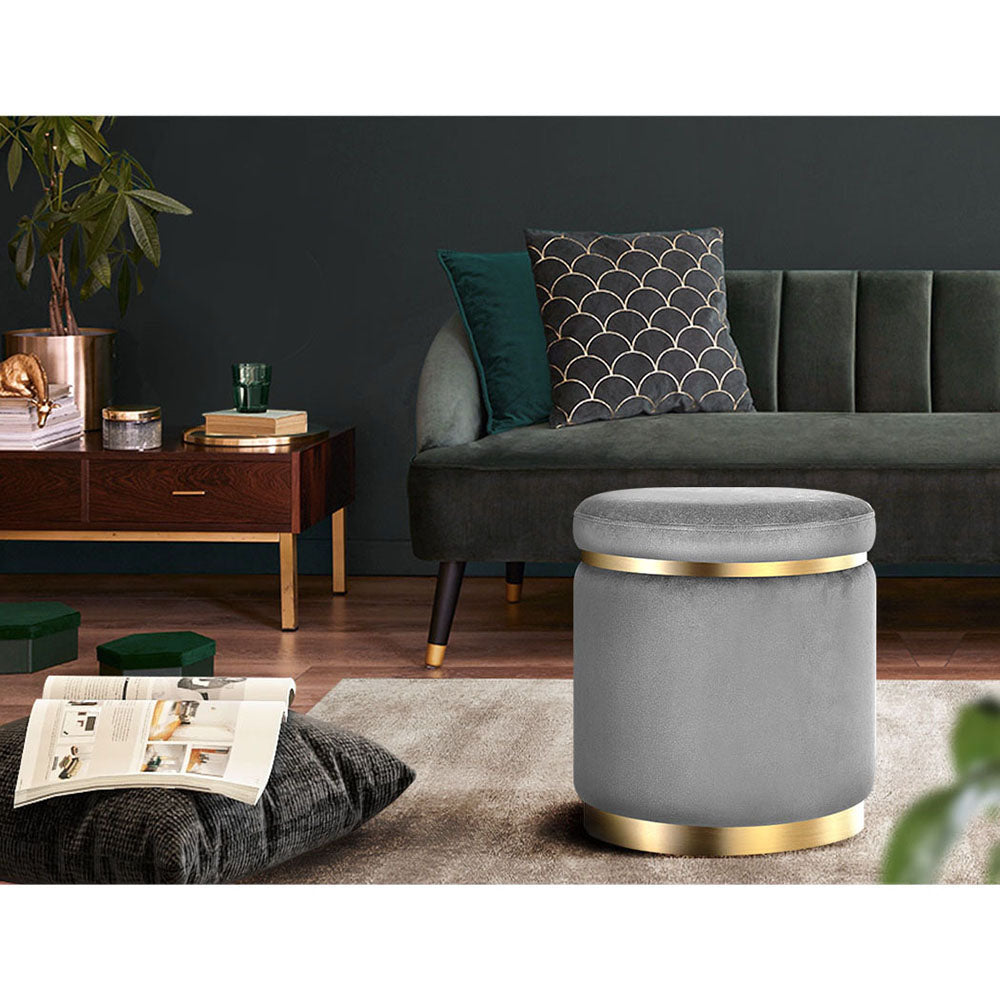 Artiss Round Velvet Ottoman Foot Stool Foot Rest Pouffe Padded Seat Footstool-Furniture > Living Room - Peroz Australia - Image - 8