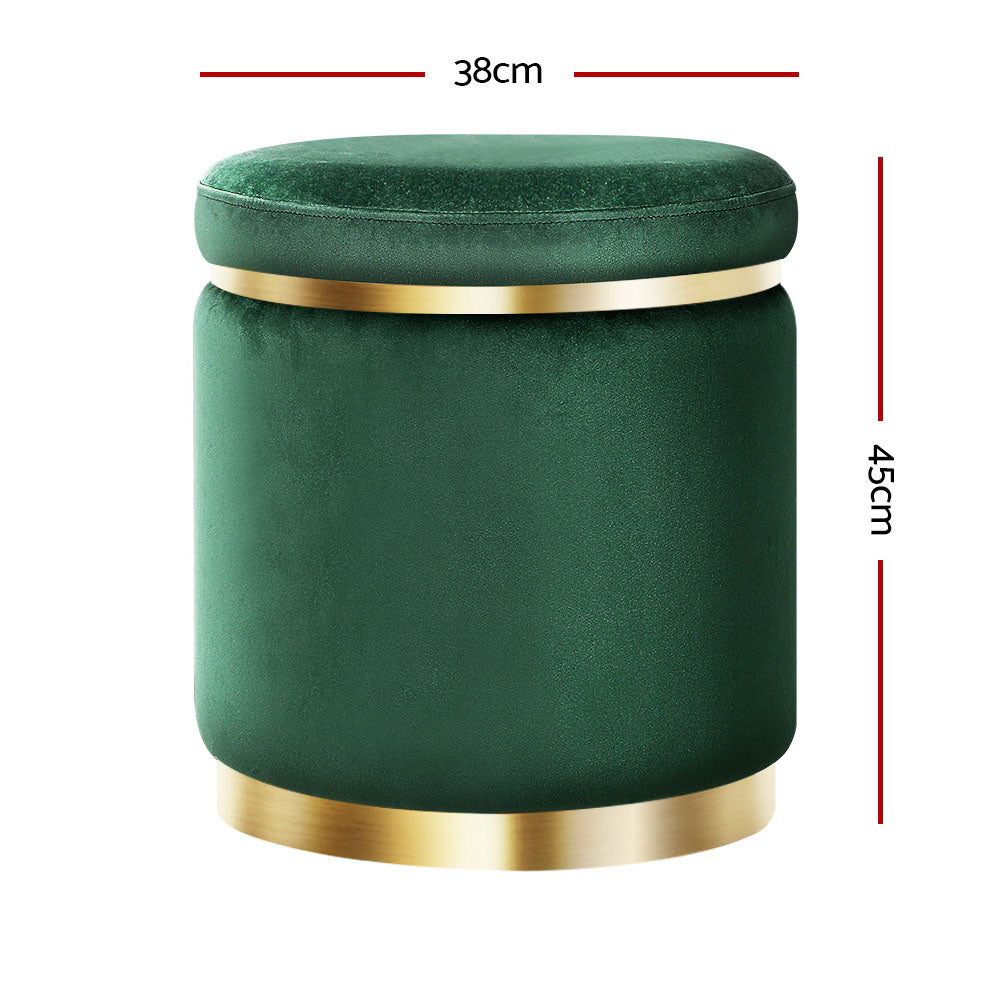 Artiss Ottoman Round Velvet Foot Stool Foot Rest Pouffe Padded Seat Pouf Green-Furniture > Living Room - Peroz Australia - Image - 3