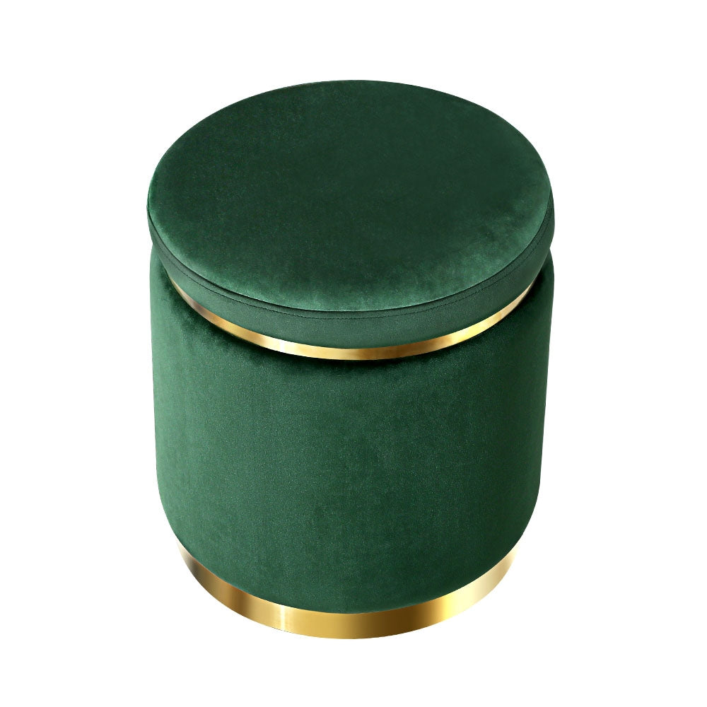 Artiss Ottoman Round Velvet Foot Stool Foot Rest Pouffe Padded Seat Pouf Green-Furniture > Living Room - Peroz Australia - Image - 4