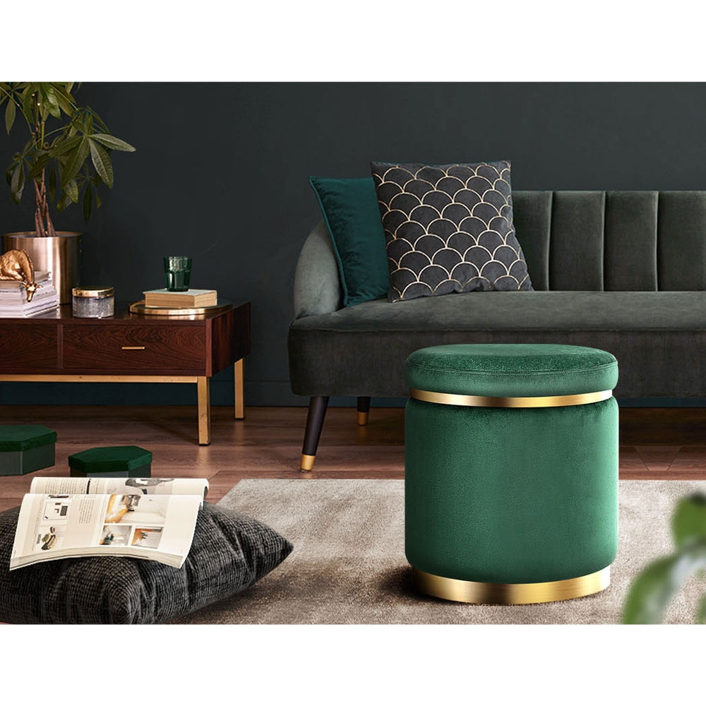 Artiss Ottoman Round Velvet Foot Stool Foot Rest Pouffe Padded Seat Pouf Green-Furniture > Living Room - Peroz Australia - Image - 8