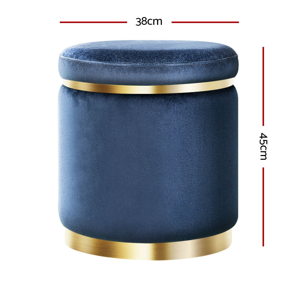 Artiss Foot Stool Round Velvet Ottoman Foot Rest Pouf Padded Seat Footstool Navy-Furniture > Living Room - Peroz Australia - Image - 3