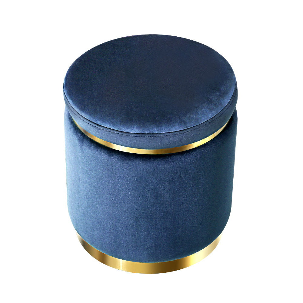 Artiss Foot Stool Round Velvet Ottoman Foot Rest Pouf Padded Seat Footstool Navy-Furniture > Living Room - Peroz Australia - Image - 4