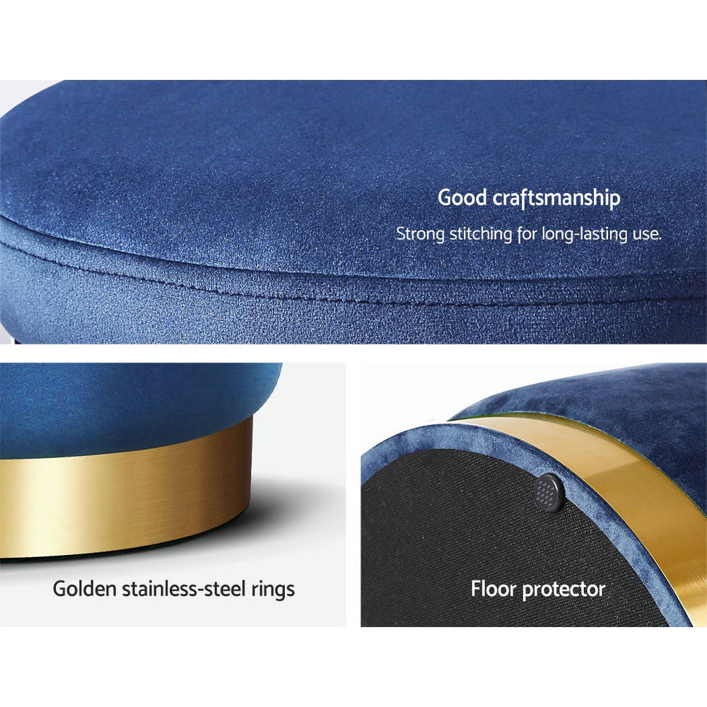 Artiss Foot Stool Round Velvet Ottoman Foot Rest Pouf Padded Seat Footstool Navy-Furniture > Living Room - Peroz Australia - Image - 6