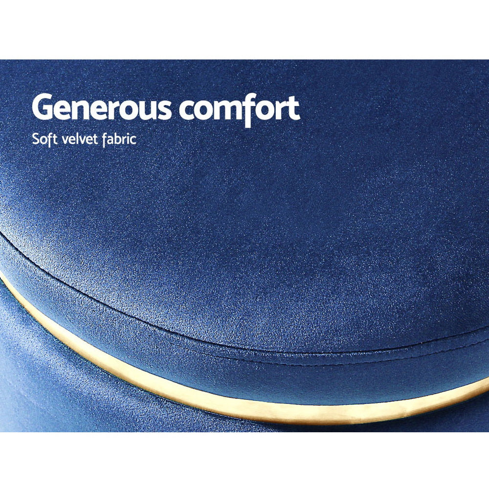 Artiss Foot Stool Round Velvet Ottoman Foot Rest Pouf Padded Seat Footstool Navy-Furniture > Living Room - Peroz Australia - Image - 7