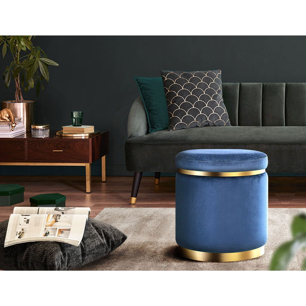 Artiss Foot Stool Round Velvet Ottoman Foot Rest Pouf Padded Seat Footstool Navy-Furniture > Living Room - Peroz Australia - Image - 8