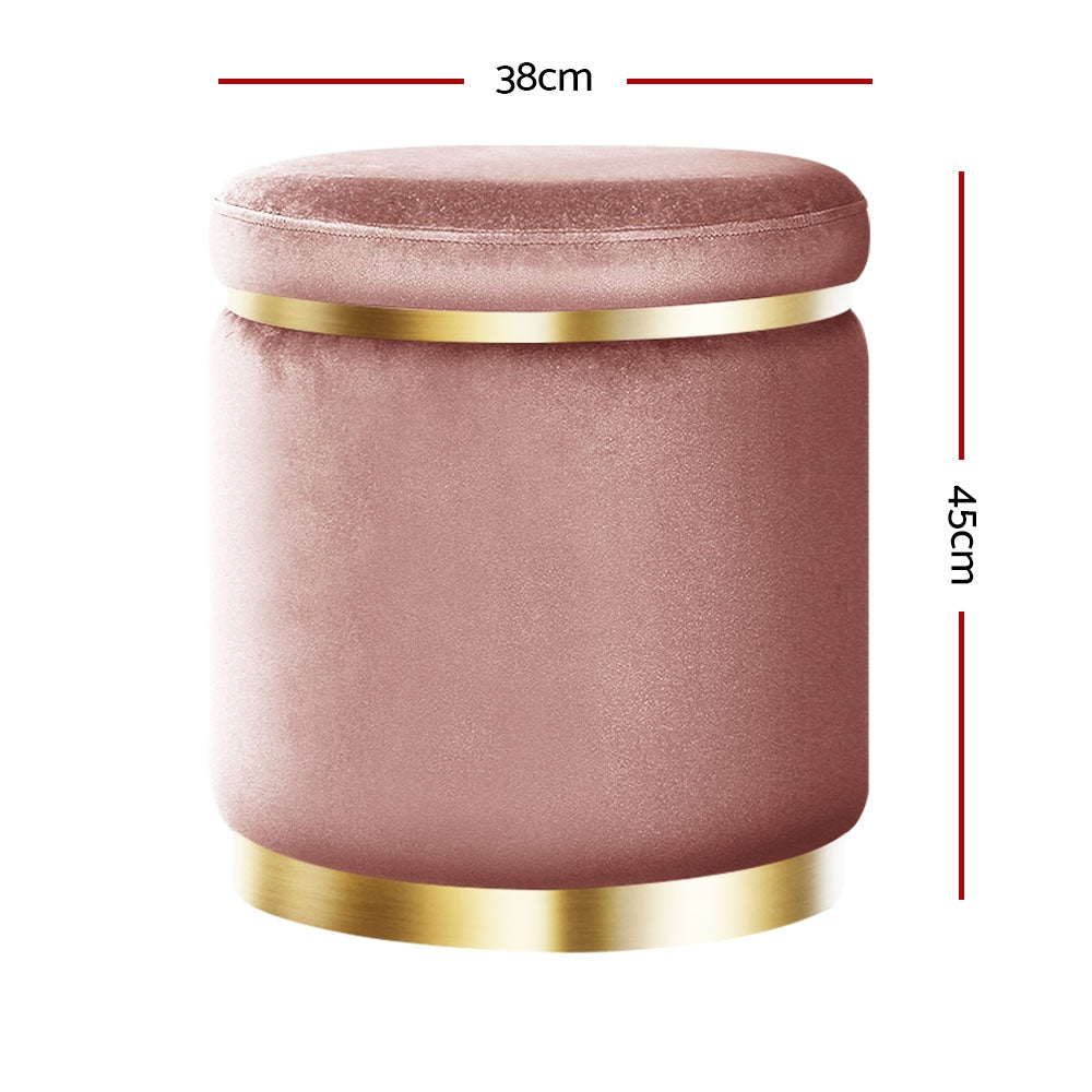 Artiss Round Velvet Foot Stool Ottoman Foot Rest Pouffe Padded Seat Pouf Pink-Furniture > Living Room - Peroz Australia - Image - 3