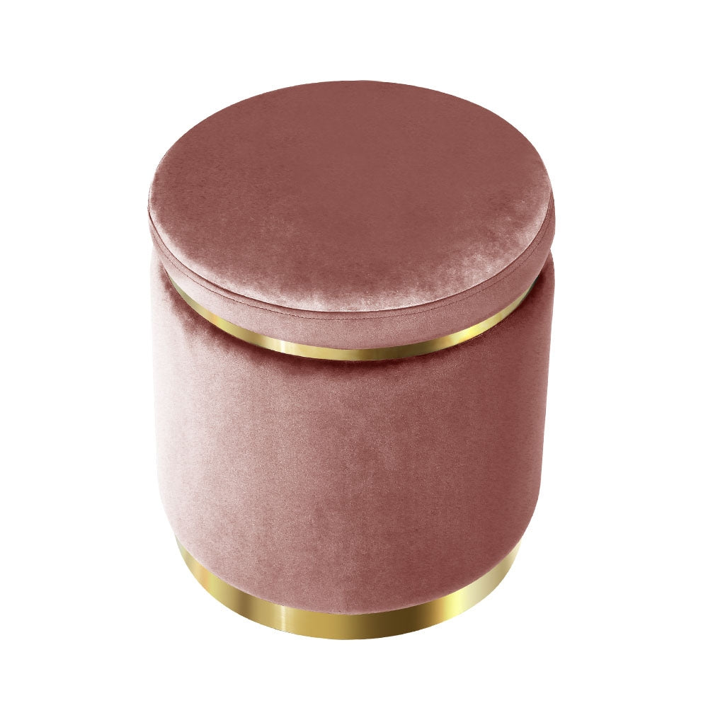 Artiss Round Velvet Foot Stool Ottoman Foot Rest Pouffe Padded Seat Pouf Pink-Furniture > Living Room - Peroz Australia - Image - 4