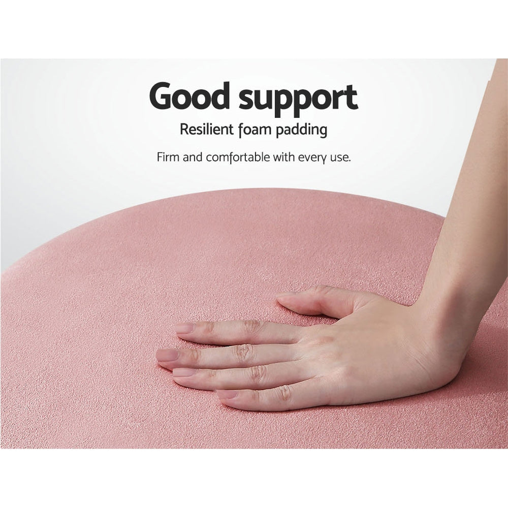 Artiss Round Velvet Foot Stool Ottoman Foot Rest Pouffe Padded Seat Pouf Pink-Furniture > Living Room - Peroz Australia - Image - 5