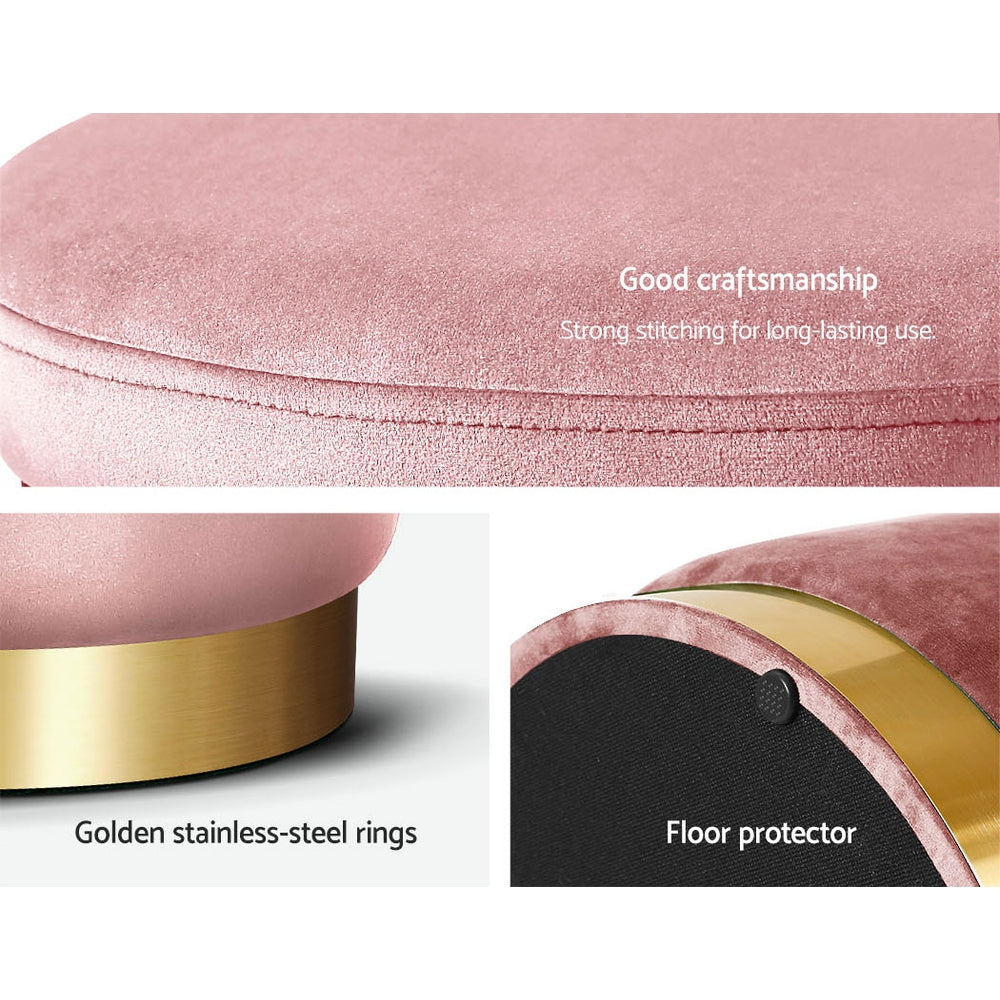 Artiss Round Velvet Foot Stool Ottoman Foot Rest Pouffe Padded Seat Pouf Pink-Furniture > Living Room - Peroz Australia - Image - 6