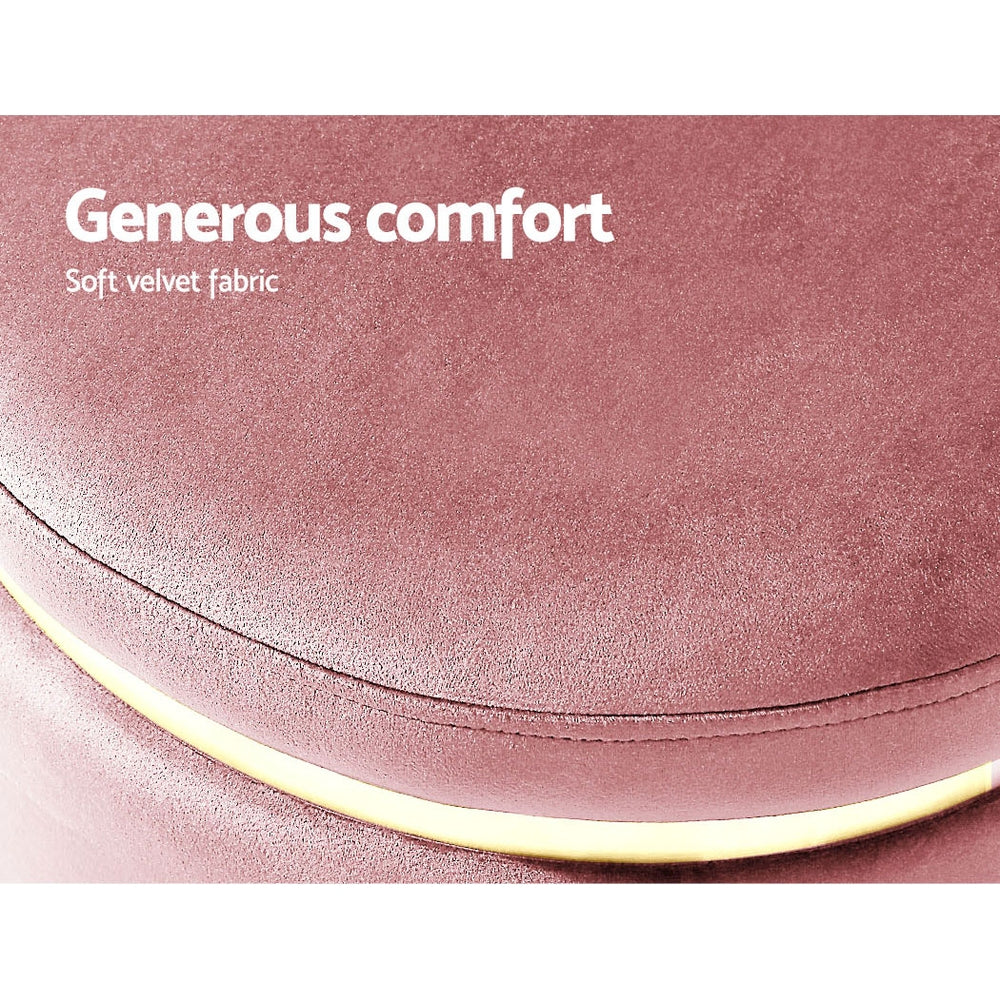 Artiss Round Velvet Foot Stool Ottoman Foot Rest Pouffe Padded Seat Pouf Pink-Furniture > Living Room - Peroz Australia - Image - 7