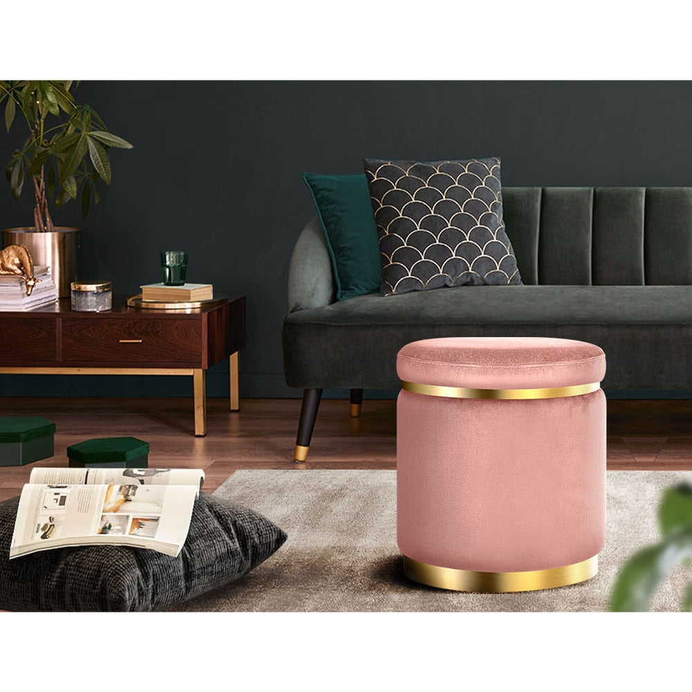 Artiss Round Velvet Foot Stool Ottoman Foot Rest Pouffe Padded Seat Pouf Pink-Furniture > Living Room - Peroz Australia - Image - 8