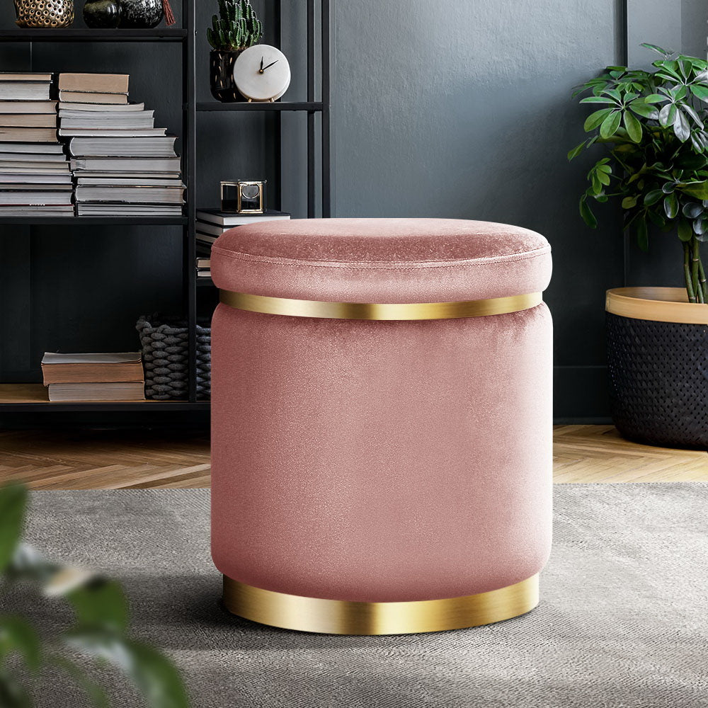 Artiss Round Velvet Foot Stool Ottoman Foot Rest Pouffe Padded Seat Pouf Pink-Furniture > Living Room - Peroz Australia - Image - 1