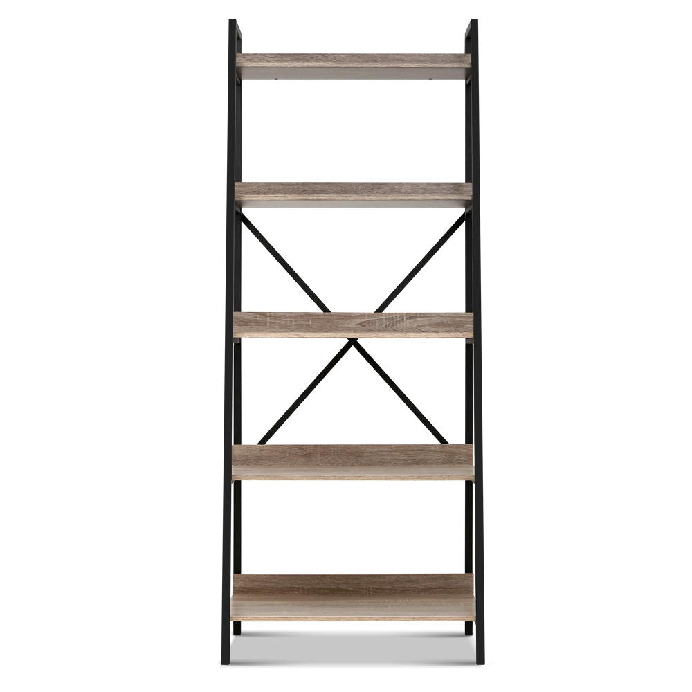 Artiss Bookshelf 5Tier Metal Bookcase Bookshelves Oak Book Shelf Display Storage-Bookcases & Shelves - Peroz Australia - Image - 3
