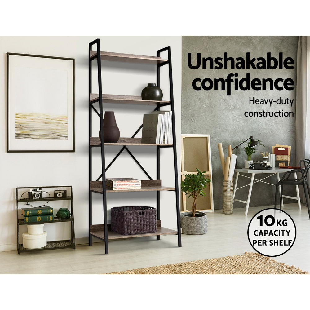 Artiss Bookshelf 5Tier Metal Bookcase Bookshelves Oak Book Shelf Display Storage-Bookcases & Shelves - Peroz Australia - Image - 4