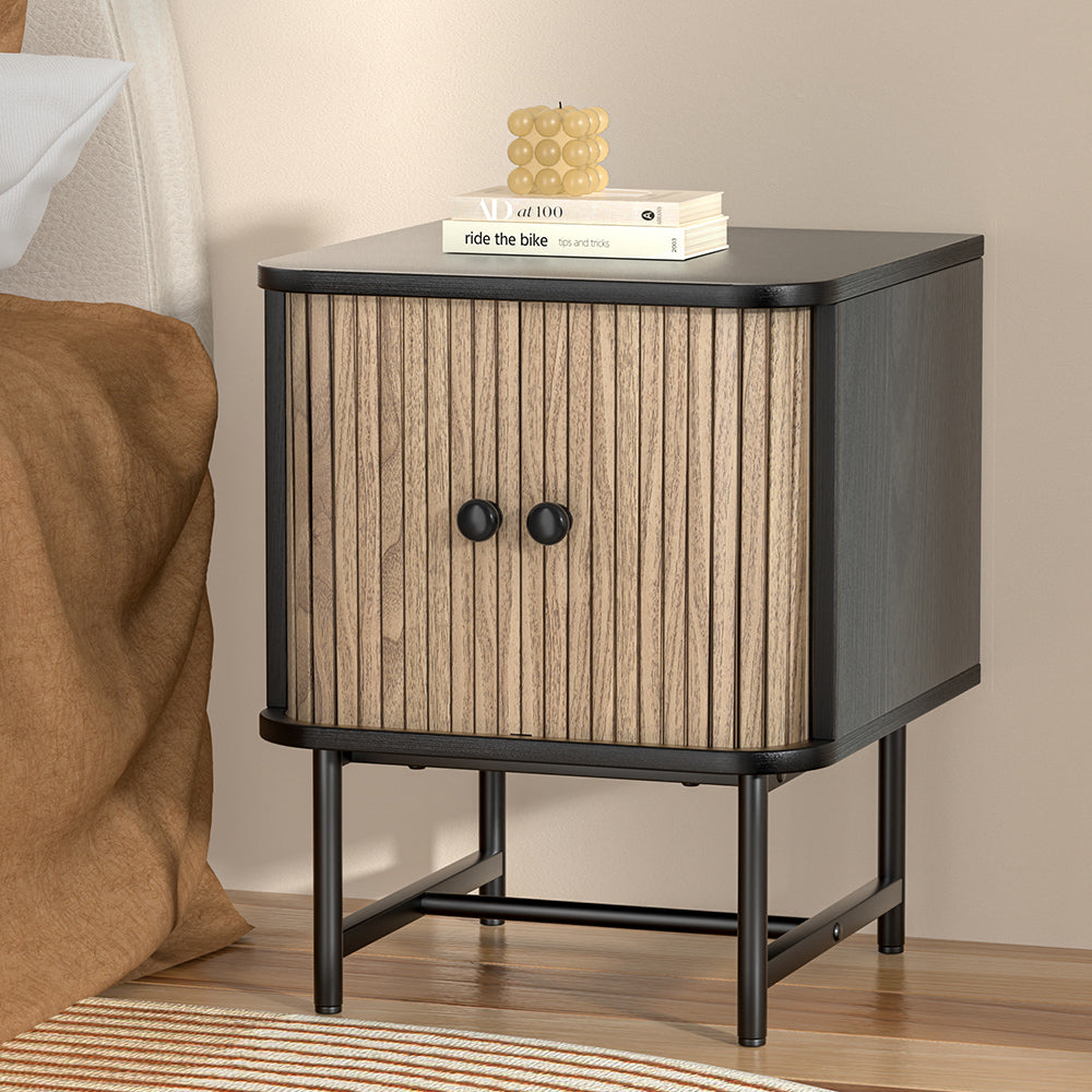 Artiss Bedside Table Side End Table Slidng Doors Storage Nightstand Black BORIS-Furniture > Bedroom-PEROZ Accessories