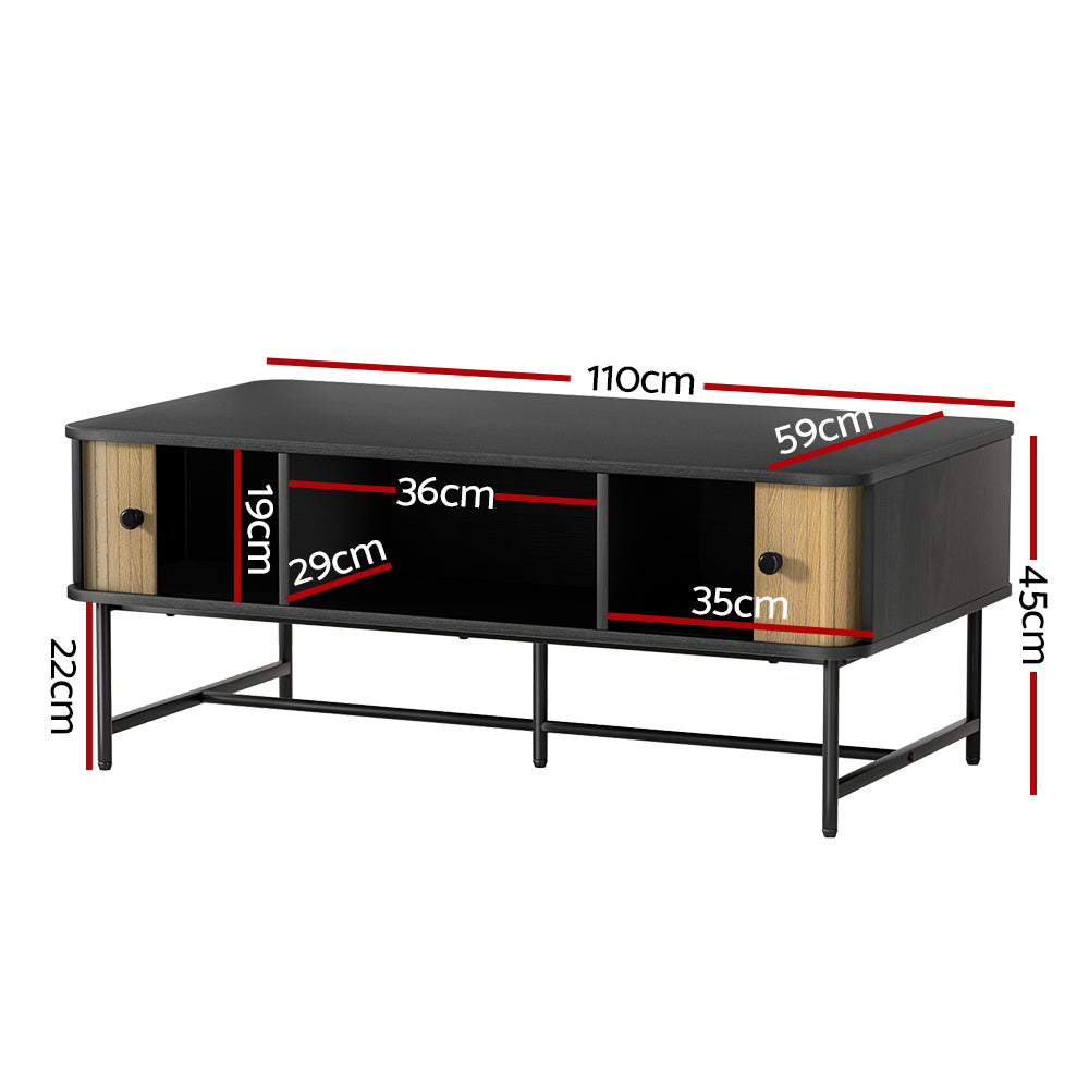 Artiss Coffee Table Sliding Drawer Door Black Boris-Furniture > Living Room-PEROZ Accessories