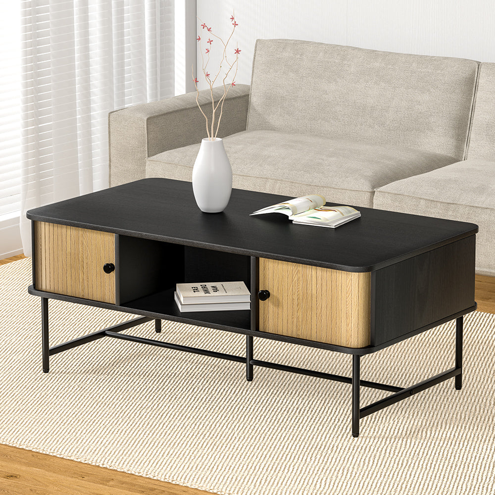 Artiss Coffee Table Sliding Drawer Door Black Boris-Furniture > Living Room-PEROZ Accessories