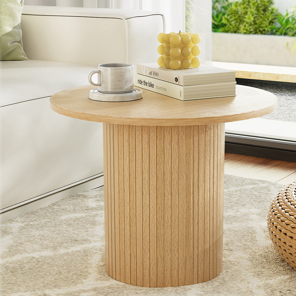 Artiss Coffee Table Round Side Table Fluted Base PIIA-Furniture > Living Room-PEROZ Accessories