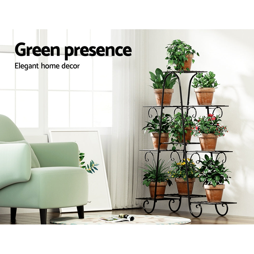 Artiss Plant Stand Outdoor Indoor Metal Flower Pots Rack Corner Shelf Black-Furniture > Living Room - Peroz Australia - Image - 6