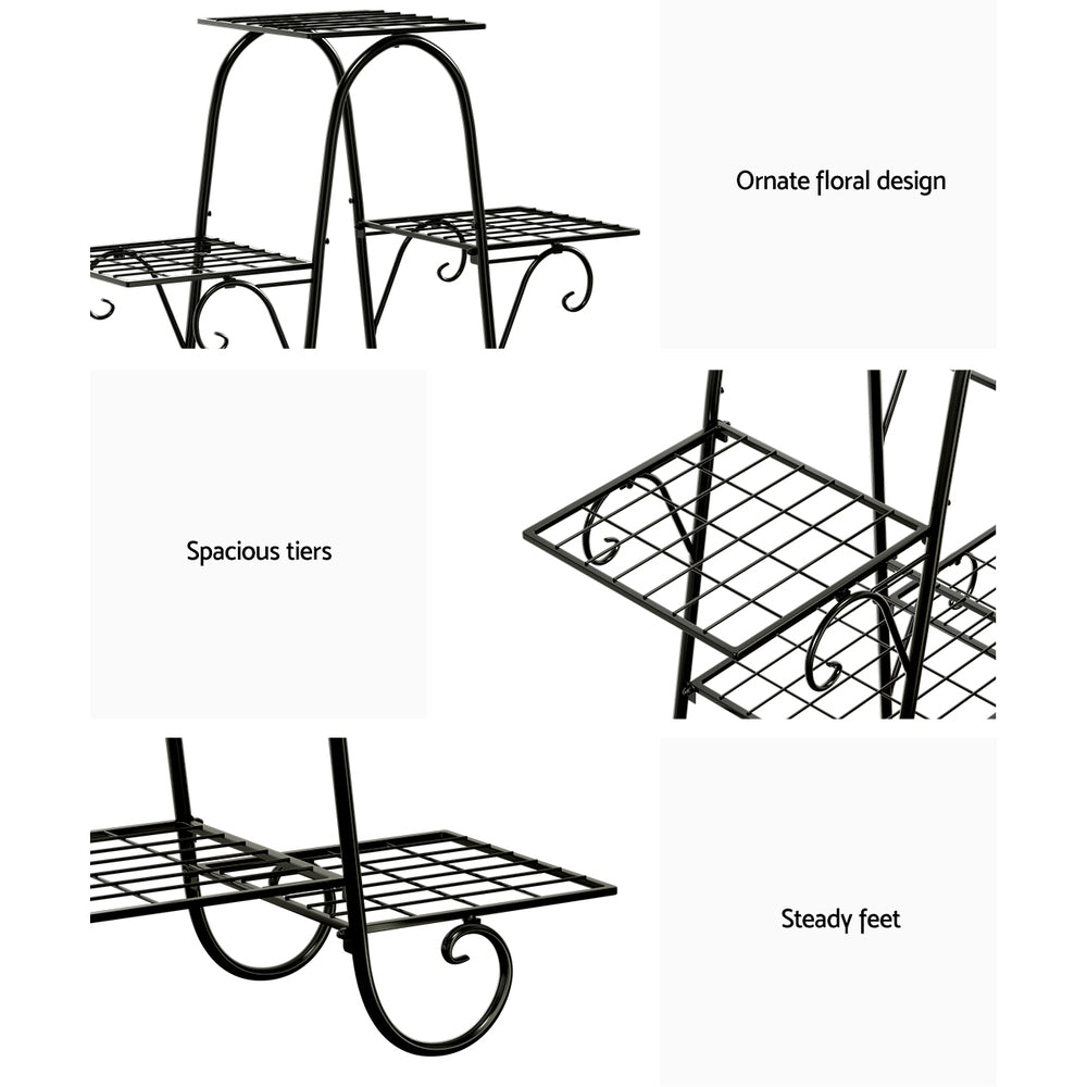 Artiss Plant Stand Outdoor Indoor Metal Flower Pots Rack Corner Shelf Black-Furniture > Living Room - Peroz Australia - Image - 8