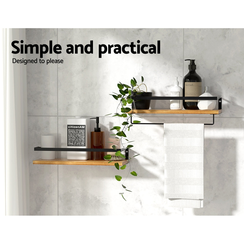 Artiss 2x Floating Wall Shelves Brackets Towel Rail Rack DIY Wall Mount Rack-Home & Garden > Storage - Peroz Australia - Image - 6