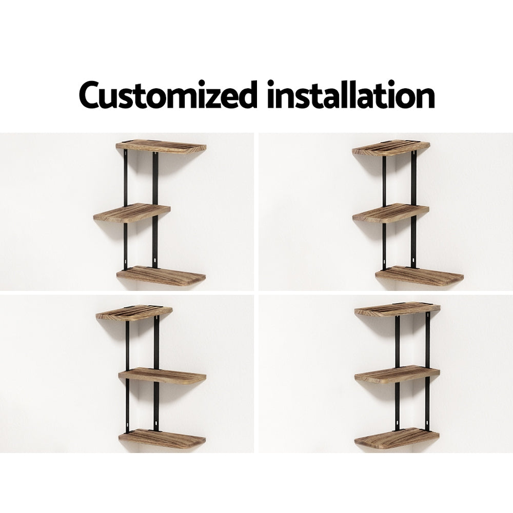 Artiss Floating Wall Shelves Brackets 3 Tiers Corner Display DIY Wall Mount Rack-Home & Garden > Storage - Peroz Australia - Image - 7