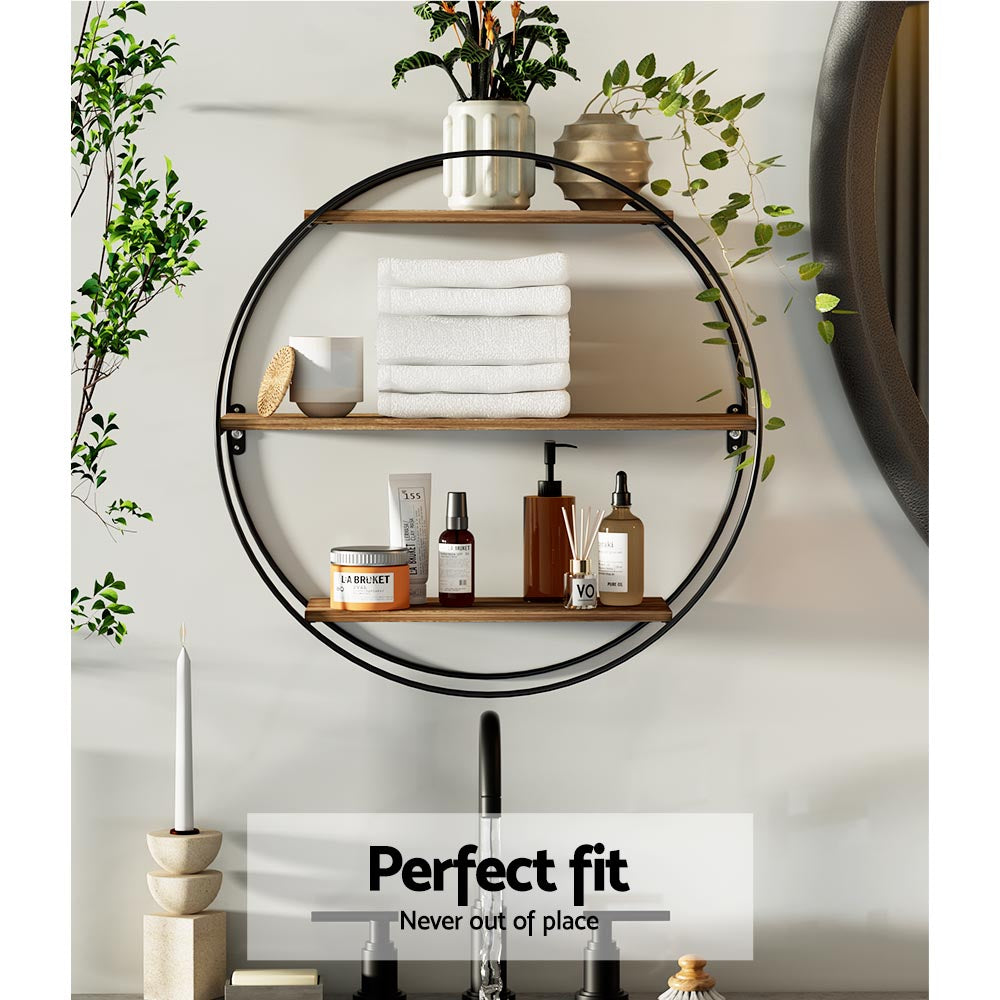 Artiss Floating Wall Shelves Brackets Round 3 Tiers Display DIY Wall Mount Rack-Home & Garden > Storage - Peroz Australia - Image - 7