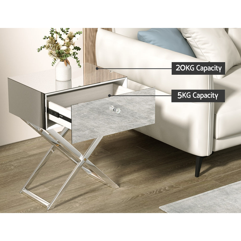 Artiss Mirrored Bedside Table Side End Table Drawers Nightstand Bedroom Silver-Furniture > Bedroom-PEROZ Accessories