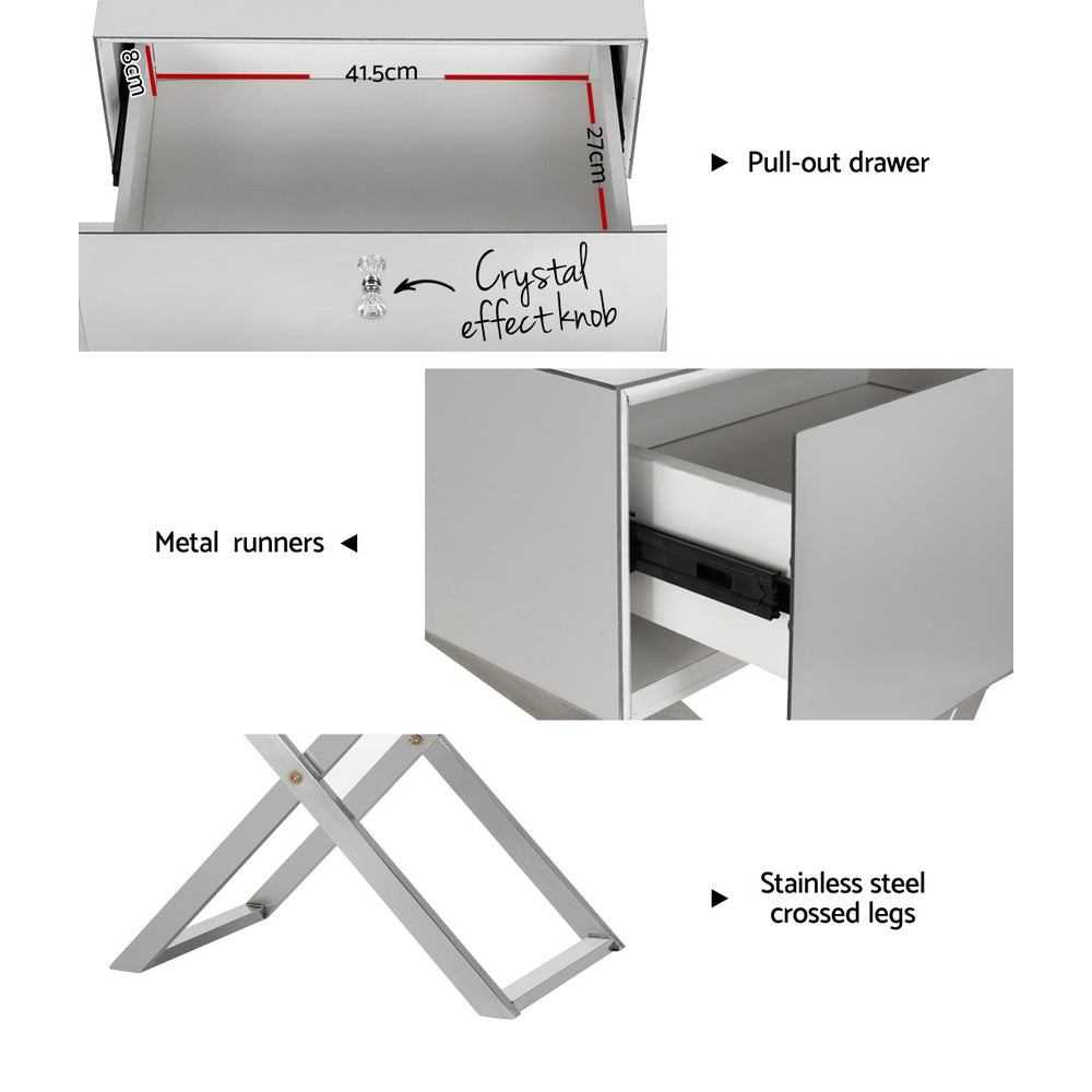 Artiss Mirrored Bedside Table Side End Table Drawers Nightstand Bedroom Silver-Furniture > Bedroom-PEROZ Accessories