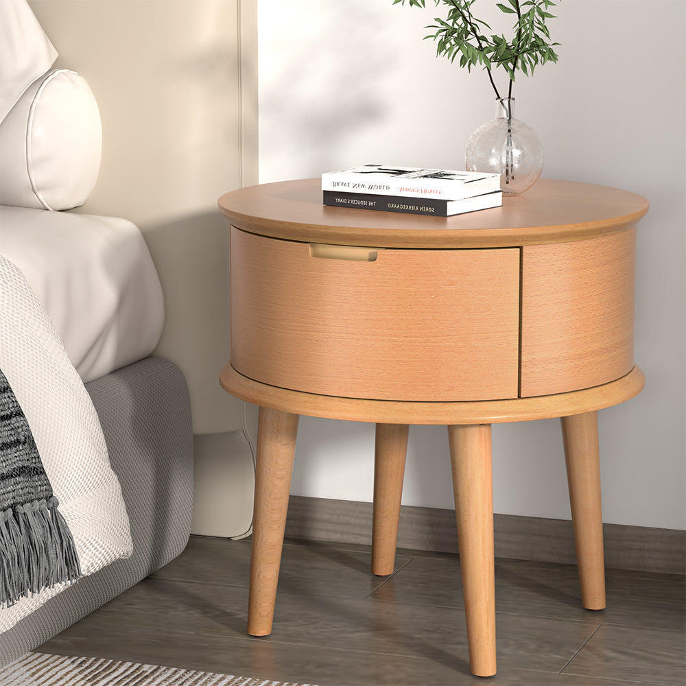 Artiss Bedside Table Curved Drawers Side End Table Nightstand Legs Bedroom Oak-Furniture > Bedroom-PEROZ Accessories