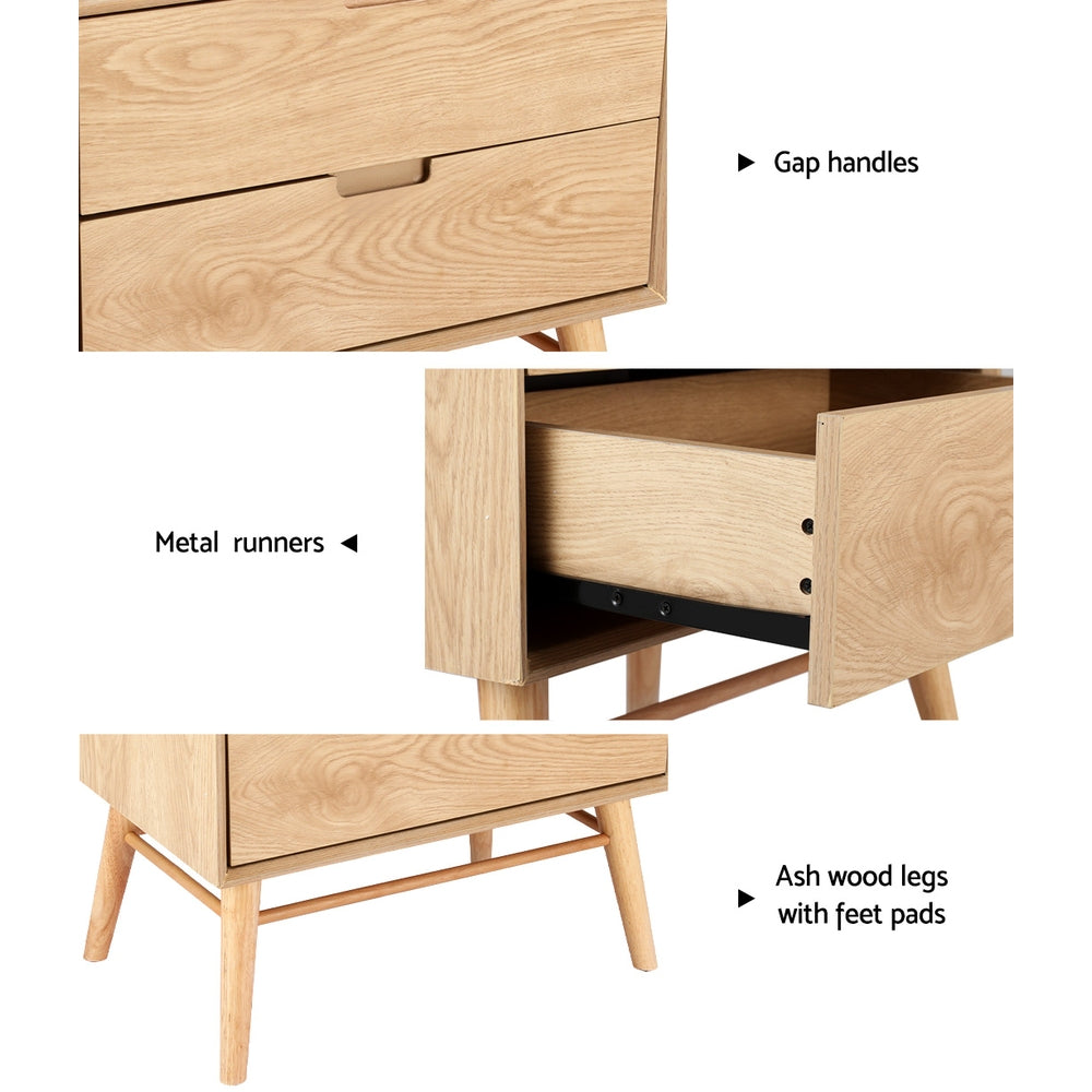 Artiss Bedside Table 2 Drawers Side End Table Nightstand Legs Bedroom Storage-Furniture > Bedroom-PEROZ Accessories