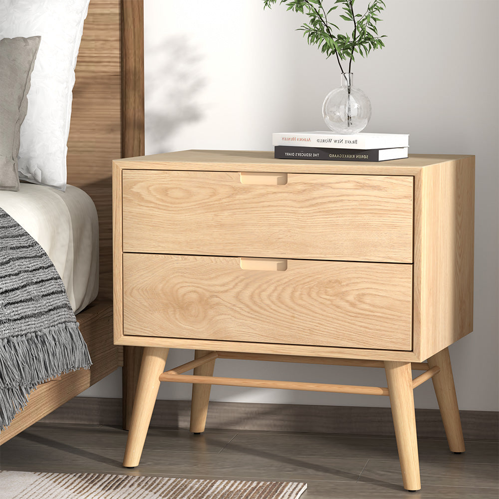 Artiss Bedside Table 2 Drawers Side End Table Nightstand Legs Bedroom Storage-Furniture > Bedroom-PEROZ Accessories