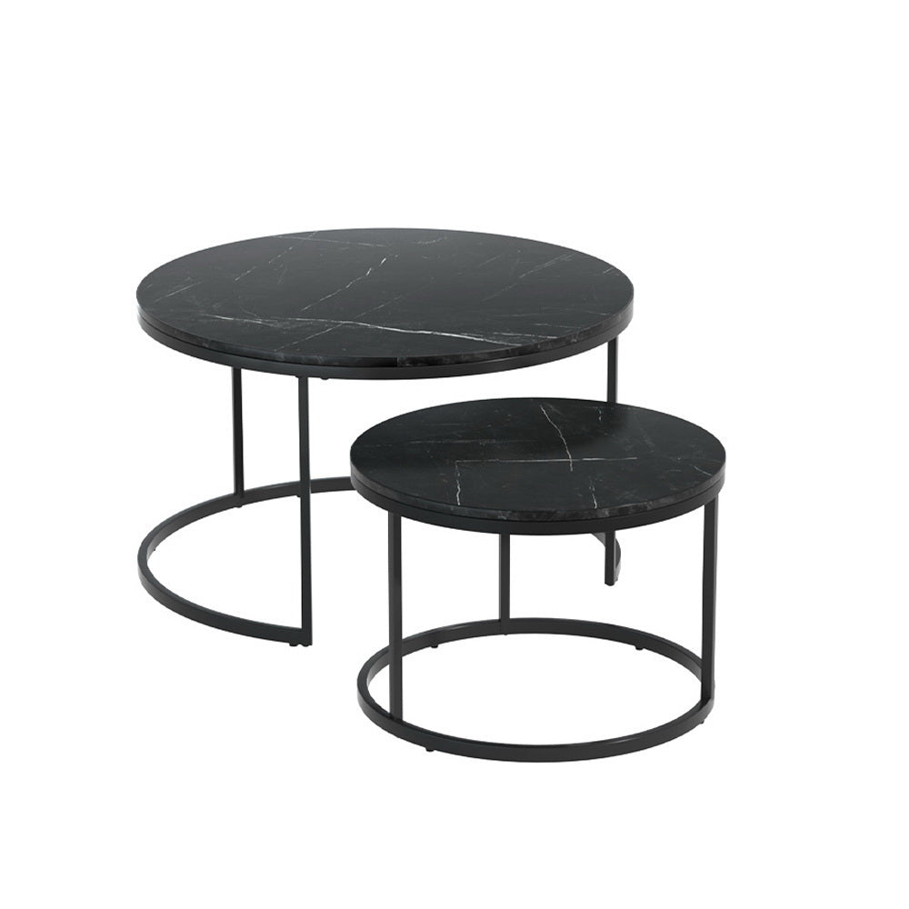 Artiss Nesting Coffee Tables Set of 2 Marble-effect Top 80/60CM Black Metal Base-Furniture > Living Room-PEROZ Accessories