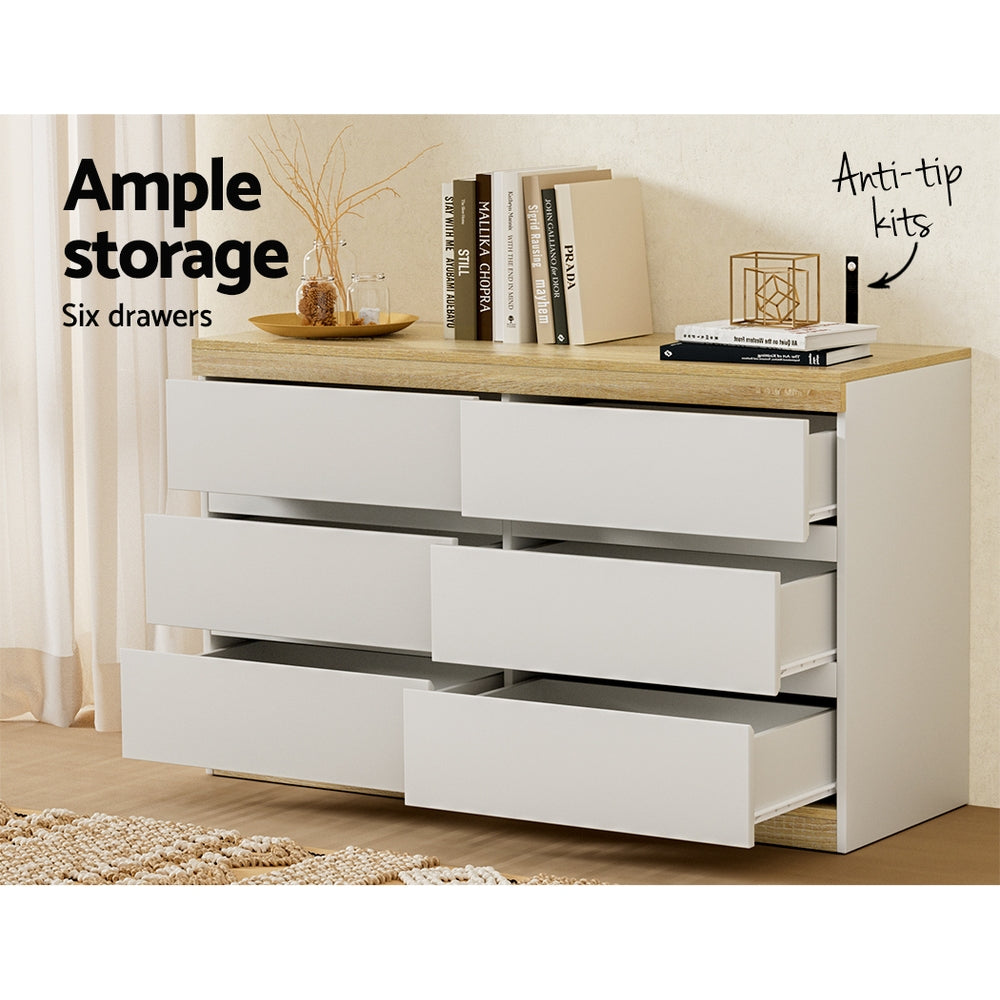 Artiss 6 Chest of Drawers Cabinet Dresser Table Tallboy Storage Bedroom White-Furniture > Bedroom-PEROZ Accessories