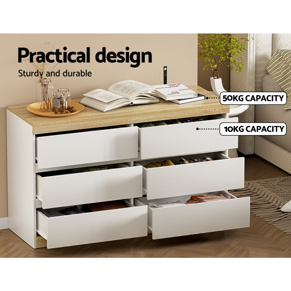 Artiss 6 Chest of Drawers Cabinet Dresser Table Tallboy Storage Bedroom White-Furniture > Bedroom-PEROZ Accessories