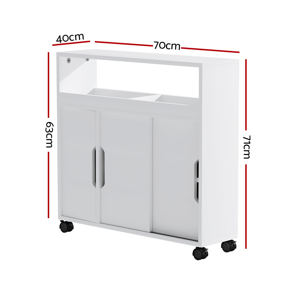 Artiss Bathroom Storage Cabinet Toilet Caddy Shelf 3 Doors With Wheels White-Furniture > Bathroom-PEROZ Accessories