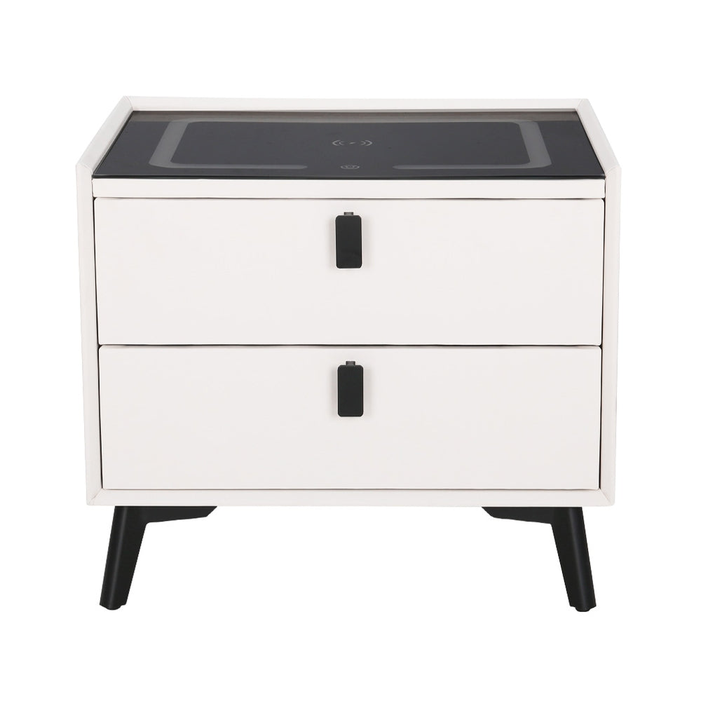Artiss Smart Bedside Table 2 Drawers with Wireless Charging Ports LED White AIKA-Furniture > Bedroom-PEROZ Accessories