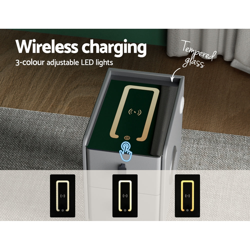 Artiss Smart Bedside Table 2 Drawers with Wireless Charging Ports LED Grey AIDA-Furniture > Bedroom-PEROZ Accessories