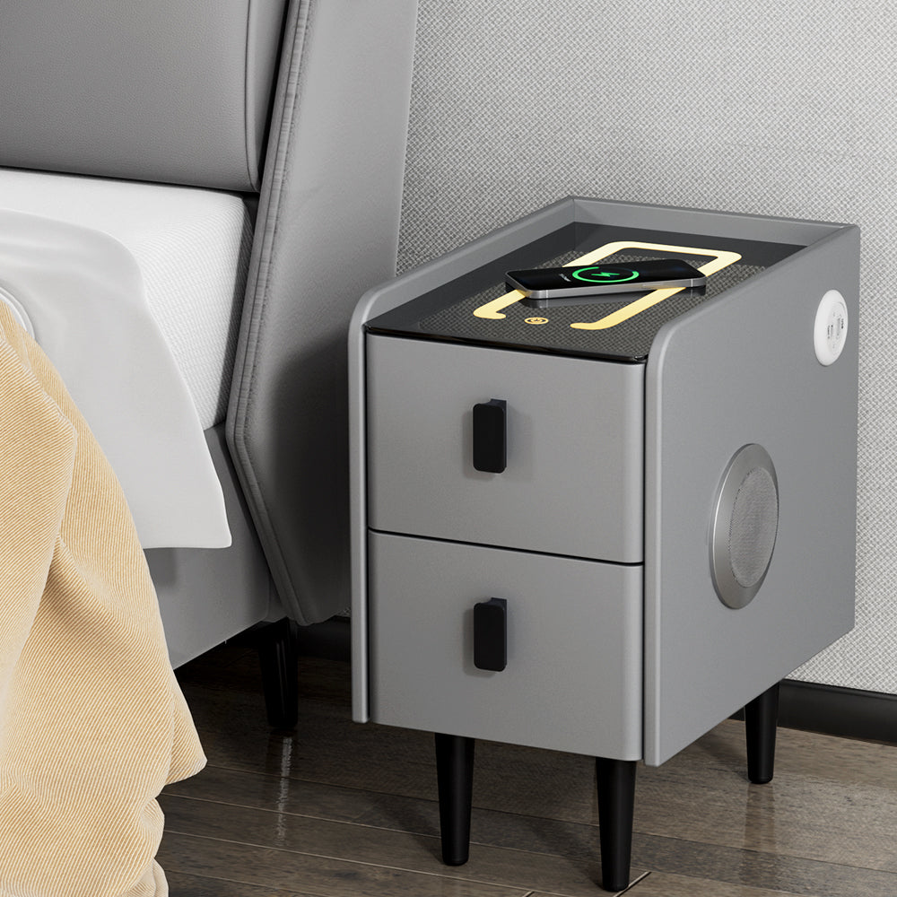 Artiss Smart Bedside Table 2 Drawers with Wireless Charging Ports LED Grey AIDA-Furniture > Bedroom-PEROZ Accessories