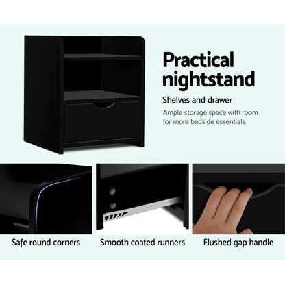 Artiss Bedside Table Drawer - Black-Bedside Tables - Peroz Australia - Image - 7