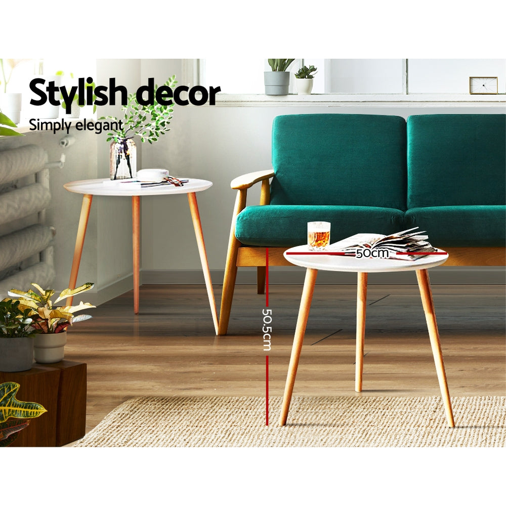 Artiss Coffee Table Round Side End Tables Bedside Furniture Wooden Scandinavian-Furniture > Living Room - Peroz Australia - Image - 4
