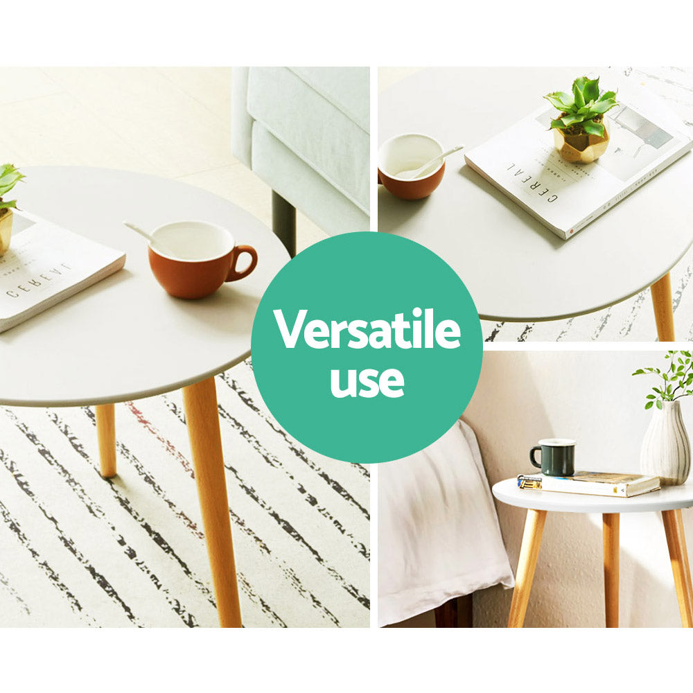 Artiss Coffee Table Round Side End Tables Bedside Furniture Wooden Scandinavian-Furniture > Living Room - Peroz Australia - Image - 6