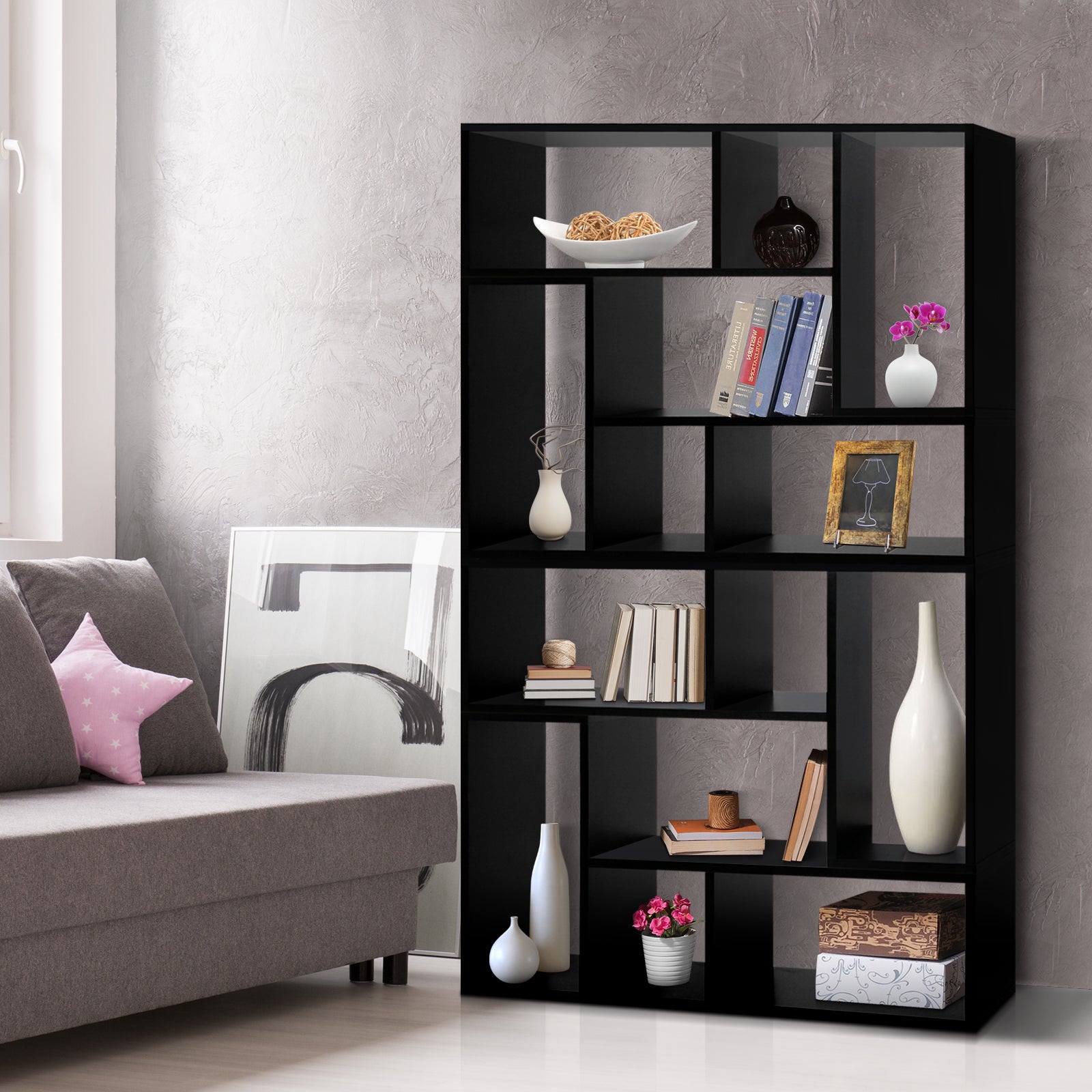 Artiss DIY L Shaped Display Shelf - Black-Furniture > Living Room - Peroz Australia - Image - 7