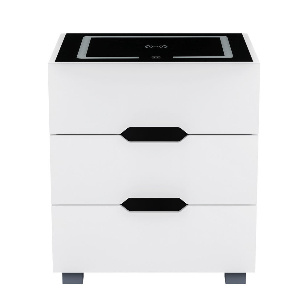 Artiss Smart Bedside Table 3 Drawers with Wireless Charging Ports LED White ADAD-Furniture > Bedroom-PEROZ Accessories