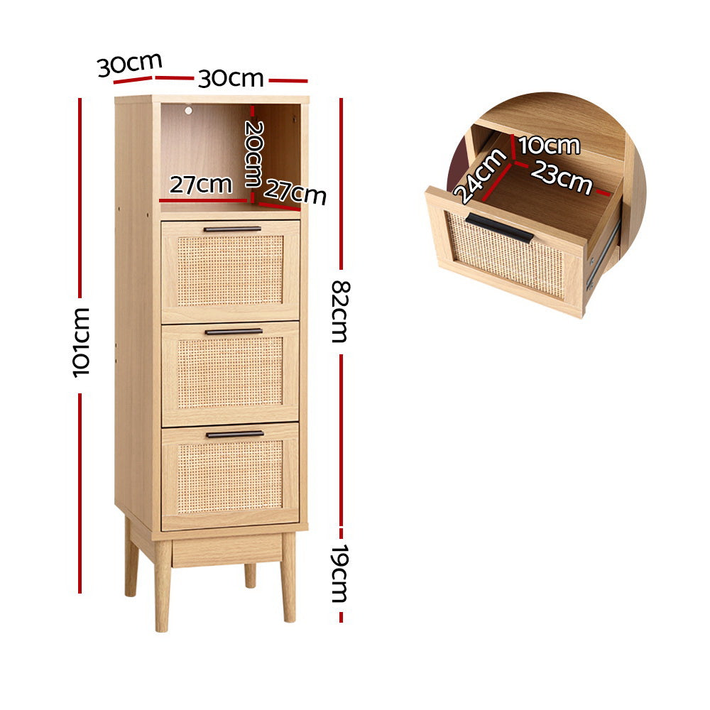 Artiss 3 Chest of Drawers Rattan Furniture Cabinet Storage Side End Table Shelf-Furniture > Living Room - Peroz Australia - Image - 3