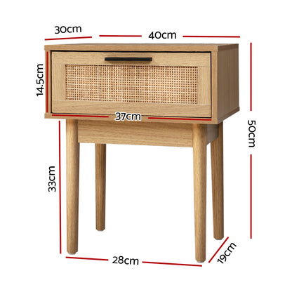 Artiss Bedside Tables Table 1 Drawer Storage Cabinet Rattan Wood Nightstand-Bedside Tables - Peroz Australia - Image - 3